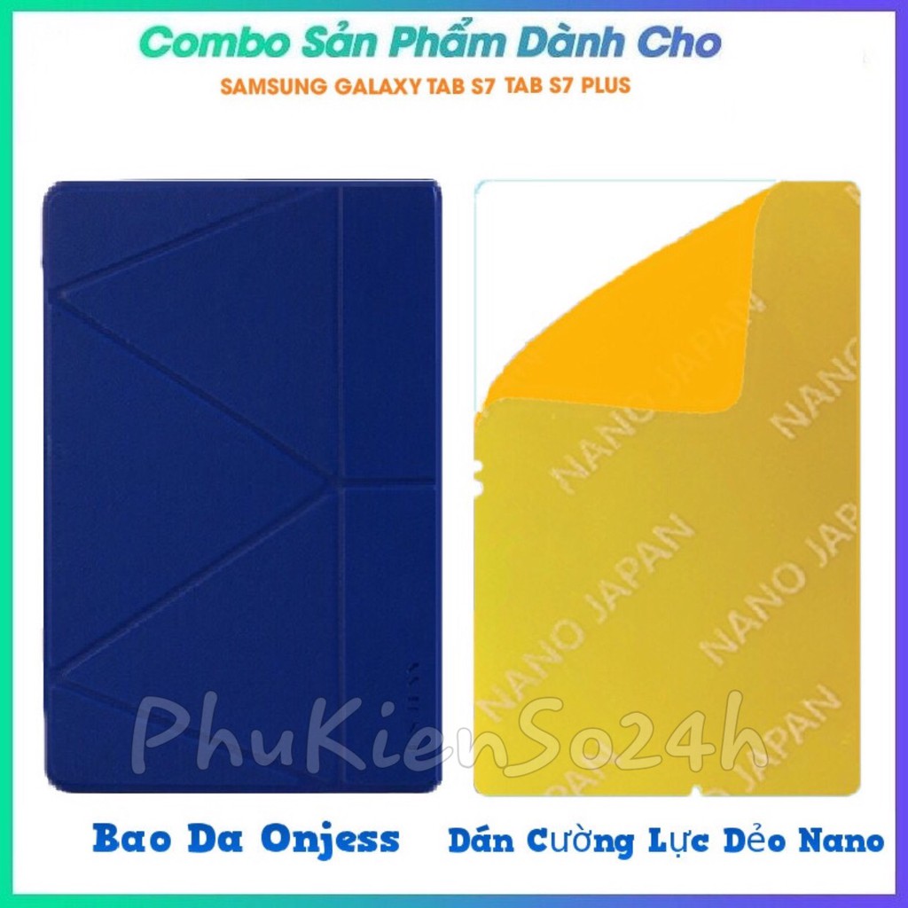 Combo 2 Sản Phẩm Bao Da Samsung Tab S7/ S7 PLUS Chính Hãng Hiệu ONJESS + Dán Cường Lực Dẻo Nano Japan Siêu Bền