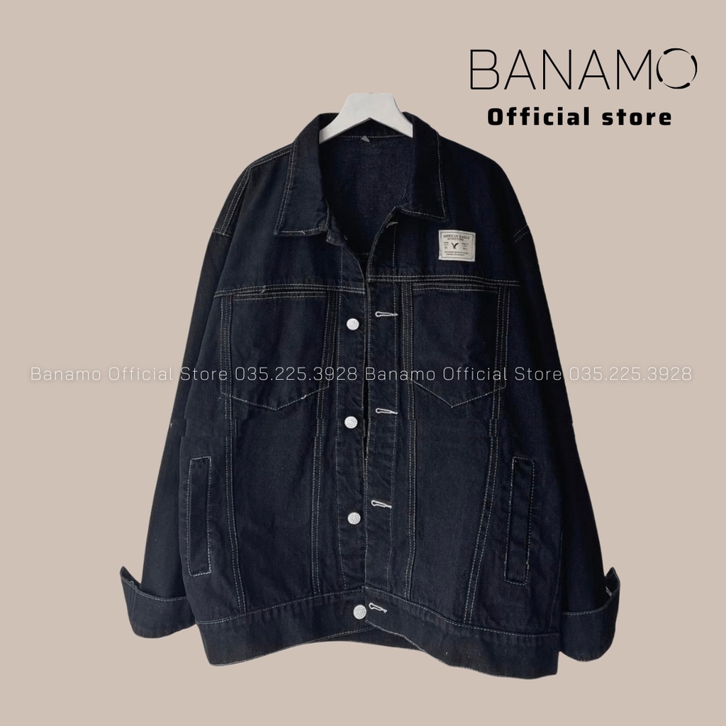 Áo khoác jean UNISEX form rộng nam nữ màu xanh và đen thời trang Banamo Fashion Áo khoác jean 361