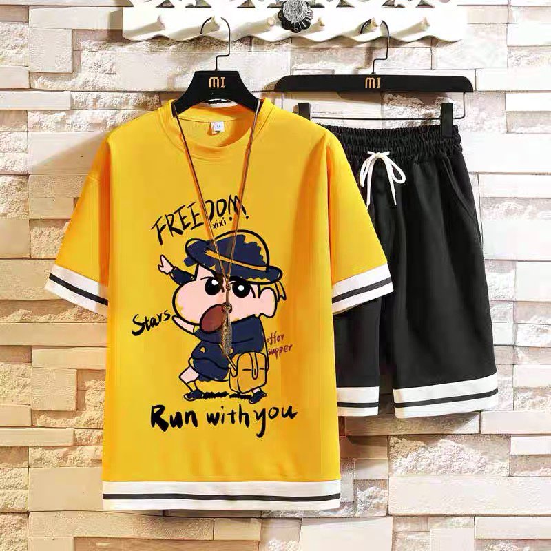 Bộ Quần Áo Thun Nam Nữ Unisex Mùa Hè Cổ Tròn Họa Tiết Hoạt Hình In Chữ FREEDOM Thời Trang Zenkonu QA NAM 1000093V1