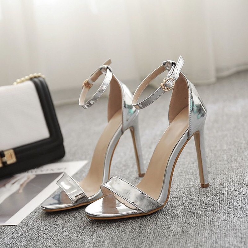 Sandal cao gót nữ kiểu dáng quai ngang bản nhỏ mẫu da bóng, 3 màu, SD14, Oula Store