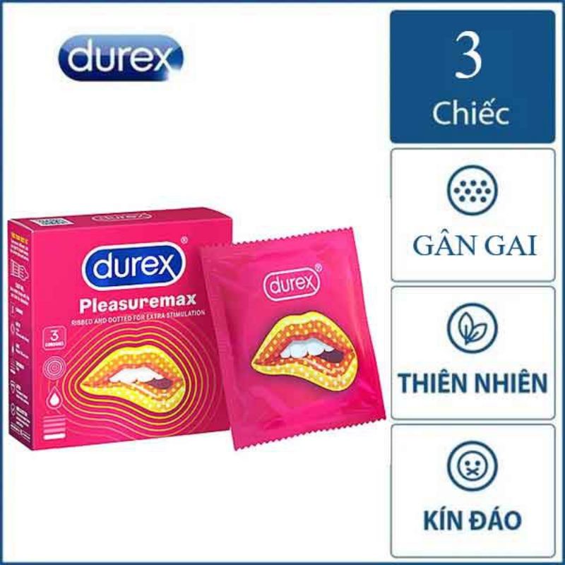 (Hộp 3 bao) Bao cao su Durex Pleasuremax gân gai