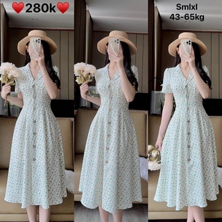 Đầm đũi hàn hoa nhí xanh cổ vest 2 lớp sang chảnh♥️Elisa fashion♥️