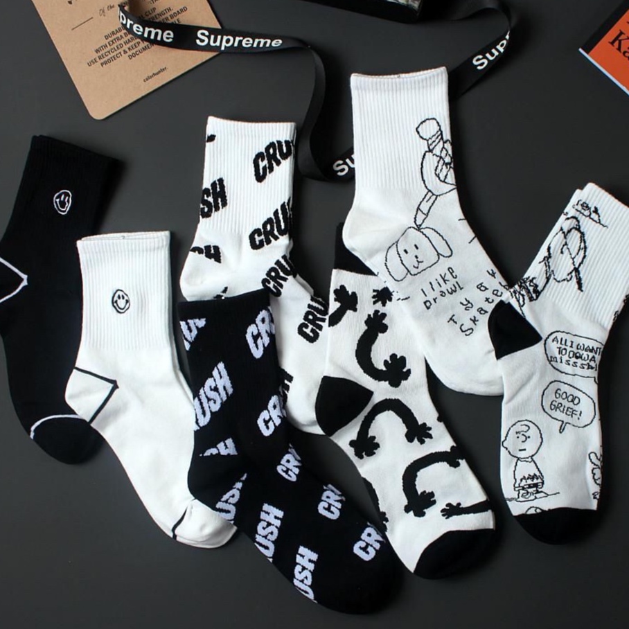 Tất cổ cao Vớ cotton cổ cao in họa tiết hoạt hình xinh xắn phong cách Hàn Quốc dành cho nam nữ