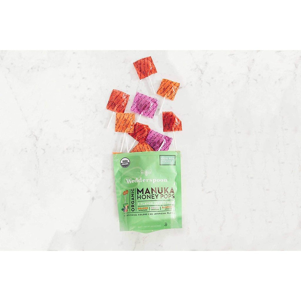 USA ✅Kẹo mút mật ong Manuka Hữu Cơ cho bé - Wedderspoon Organic Manuka Honey Pops For Kids - Top bán chạy tại Mỹ