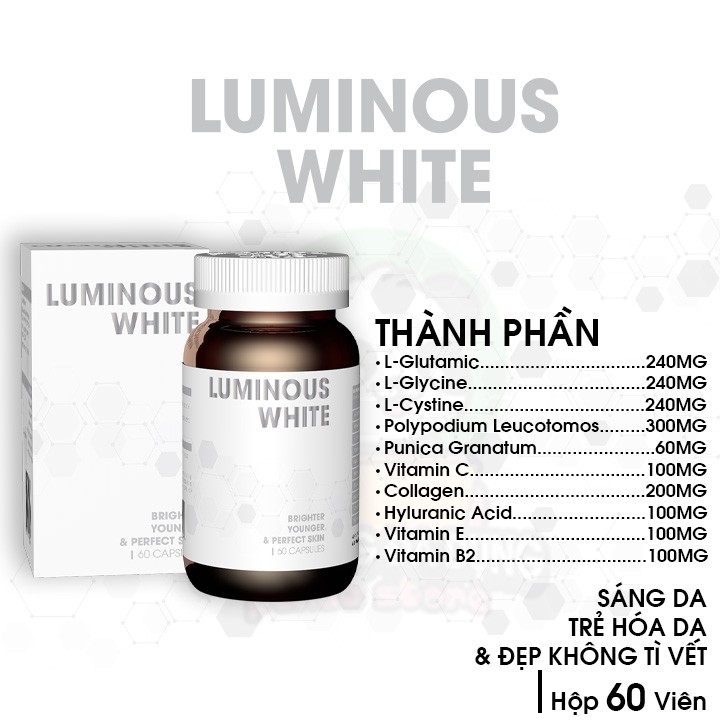 Viên uống trắng da chống nắng Luminous White USA bổ sung Glutathione và Collagen đẹp da giảm nám tàn nhang do nội tiết | Thế Giới Skin Care