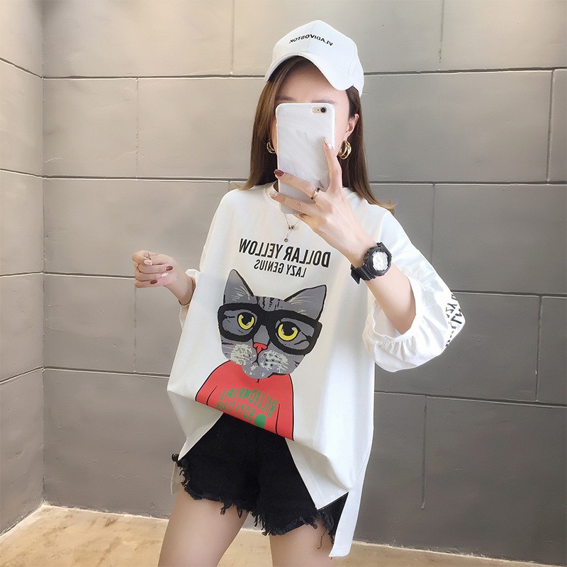 [ HOT ] ÁO THUN COTTON PHIÊN BẢN HÀN QUỐC IN HÌNH MÈO ĐÁNG YÊU - TRẮNG