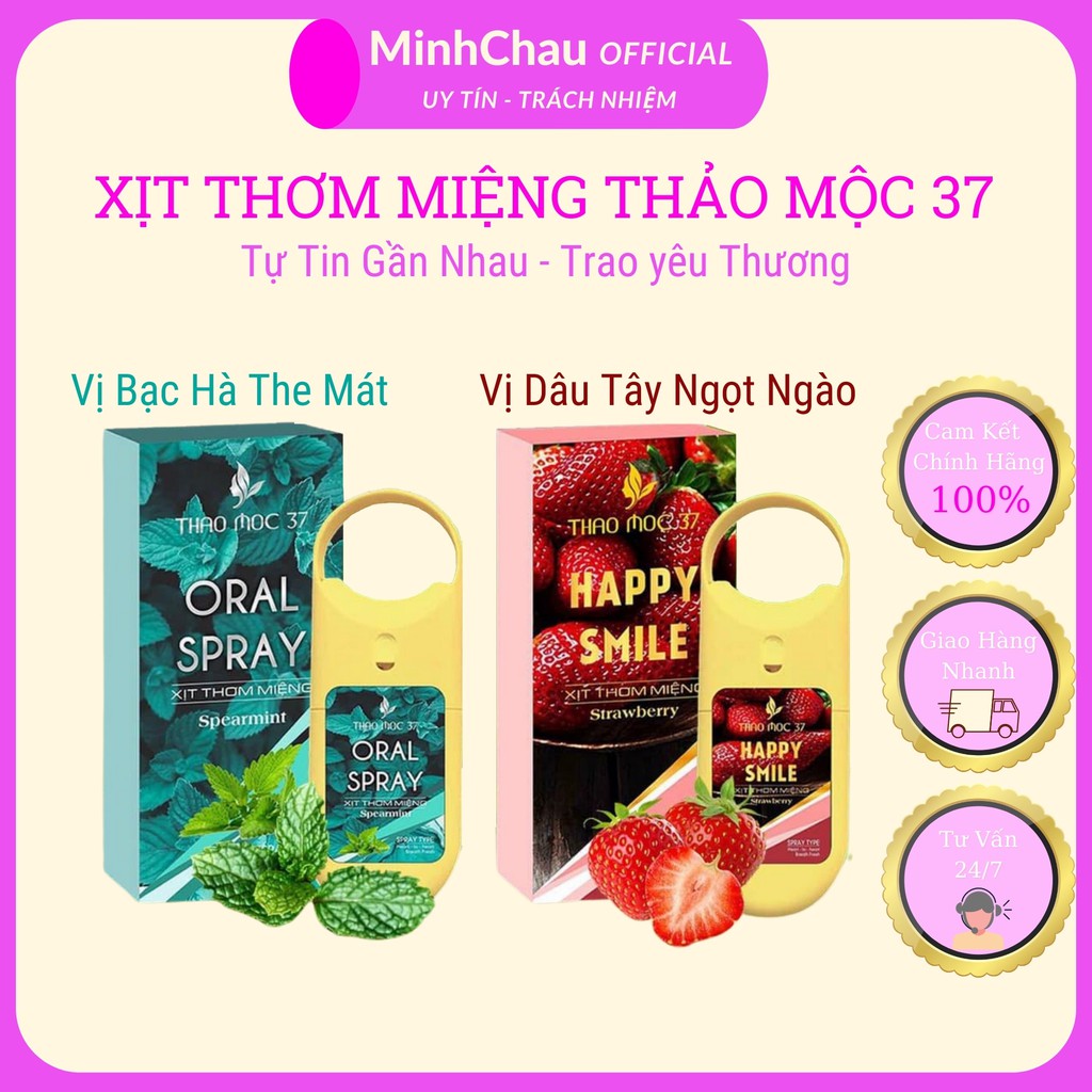 Xịt thơm miệng bạc hà dâu tây thom mieng chính hãng Thảo Mộc 37