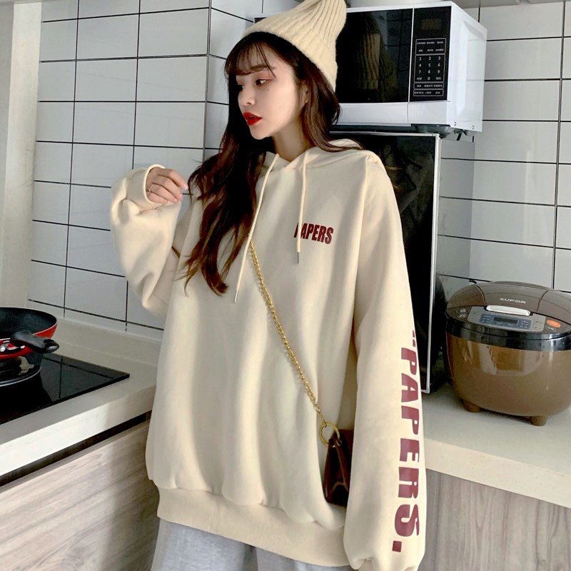 Áo hoodie nữ form rộng dài tay mũ trùm đầu FIRST DATE màu hồng dễ thương SMZ | BigBuy360 - bigbuy360.vn