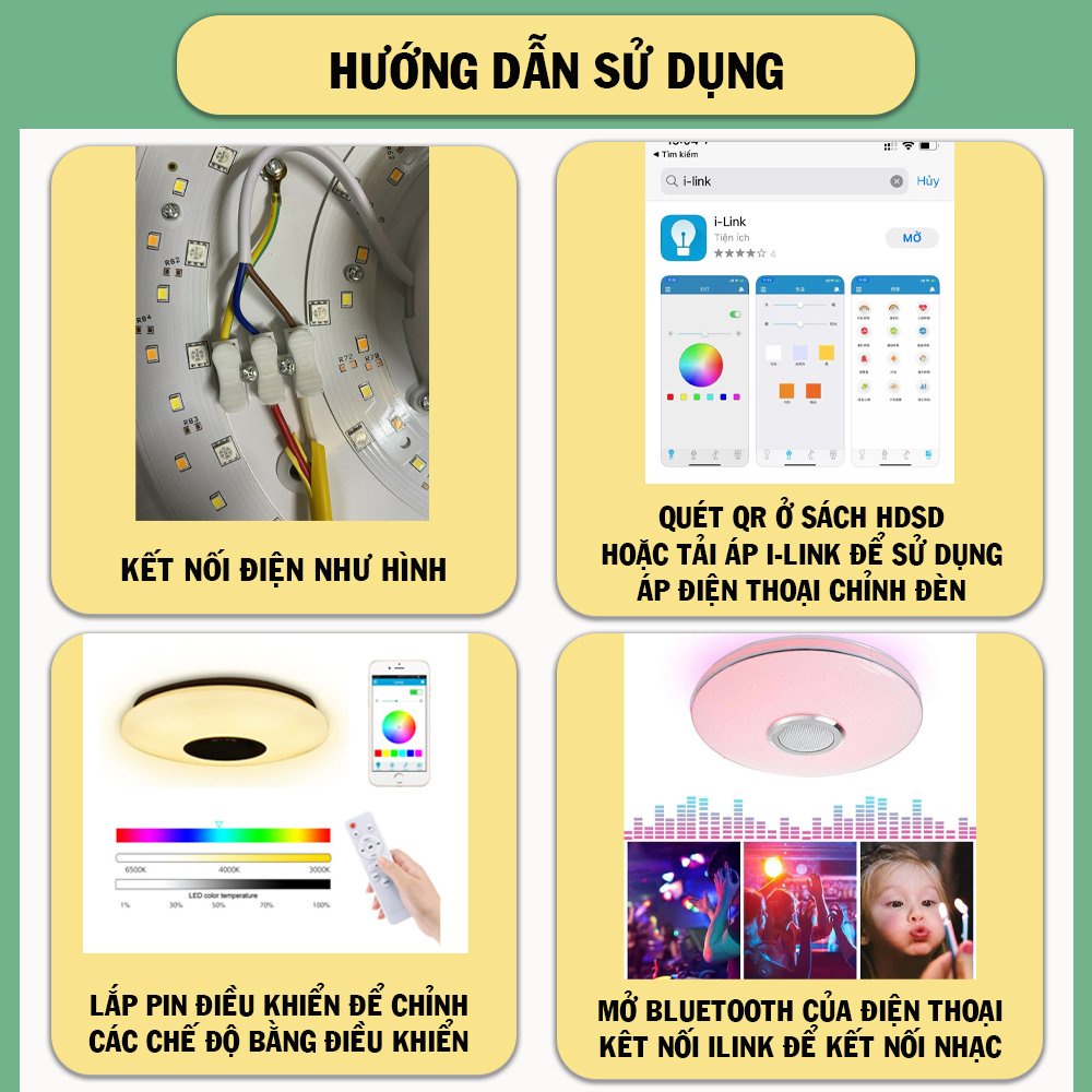 Đèn led ốp trần thông minh AZOTA trang trí phòng khách, phòng ngủ, phòng ăn tích hợp loa bluetooth điều khiển qua App