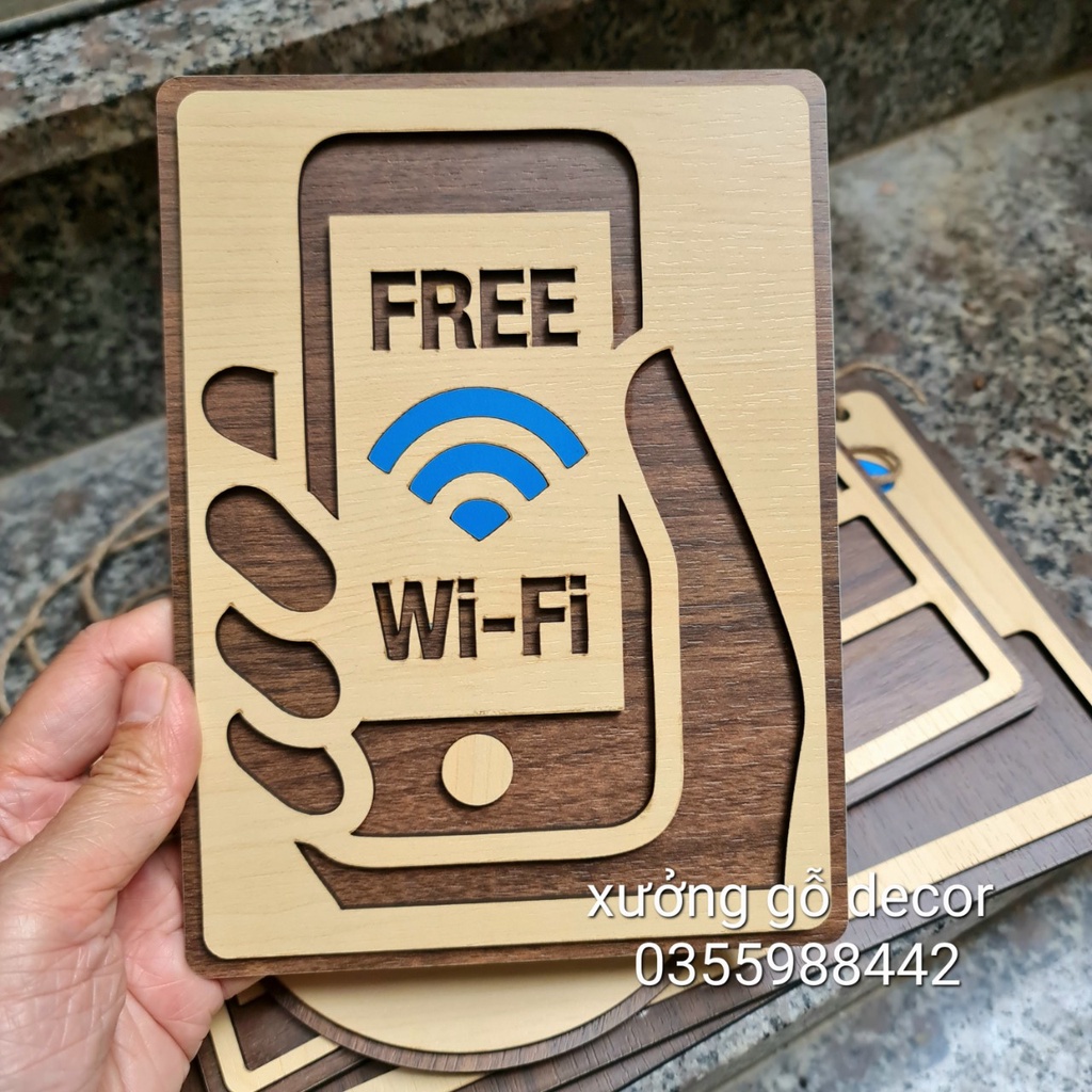 Bảng Thông Tin Wifi bằng Gỗ Handmade trang trí Decor Shop, Cửa Hàng