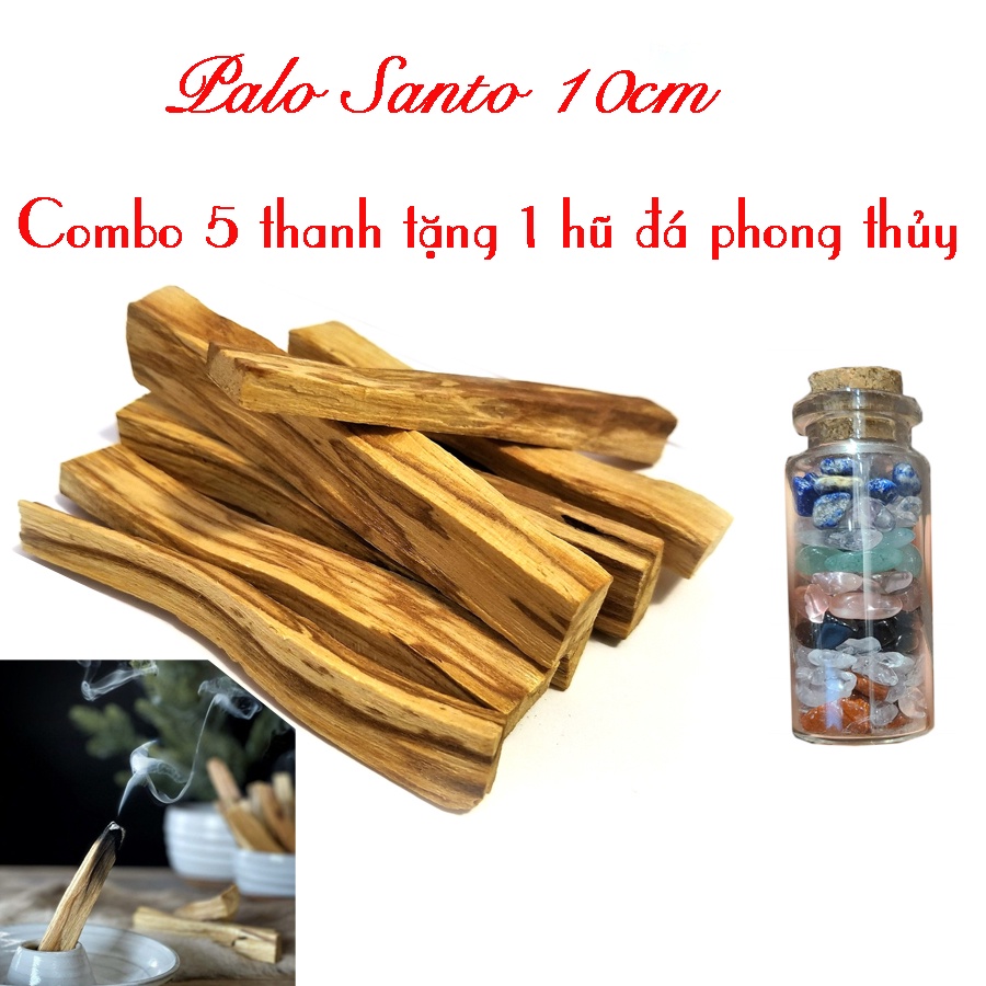 Combo 5 thanh palo santo 10cm tặng hũ đá phong thủy mini 7ml