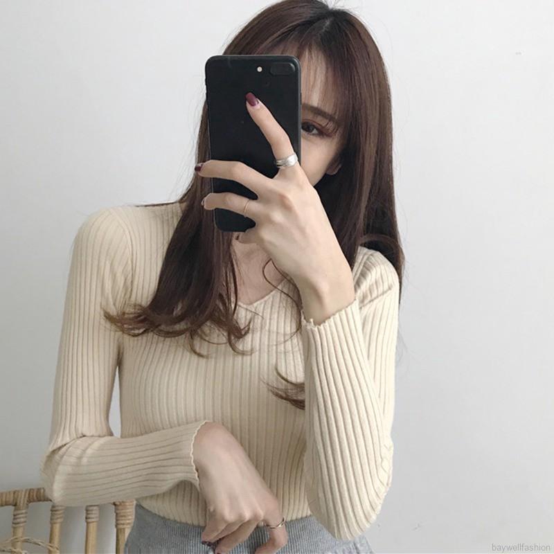 Áo len tay dài cổ chữ V dáng ôm cho nữ | BigBuy360 - bigbuy360.vn