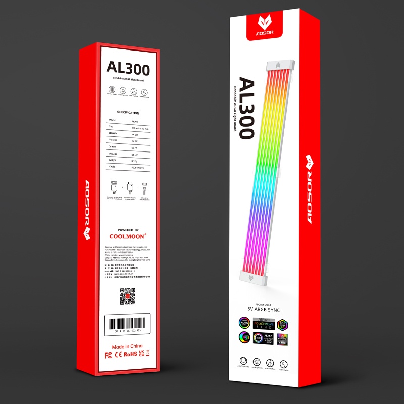 Phụ Kiên Cover Led 5v ARGB Neon Aosor AL300 Trang Trí Cho Cổng 24p Mainboard Hoặc VGA - Hàng Fullbox
