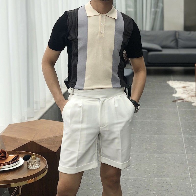 Áo polo Dệt Kim Ngắn Tay Màu Sắc Tương Phản Phong Cách Nhật Bản Thời Trang Mùa Hè Dành Cho Nam s 2022