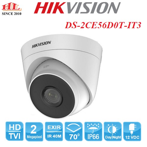 CAMERA HDTVI DOME HIKVISION DS-2CE56D0T-IT3 (2.0MP) hồng ngoài 40m (Bảo hành 24T)