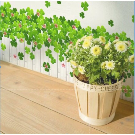 Decal trang trí chân tường Hàng rào trắn Cỏ  và xanh