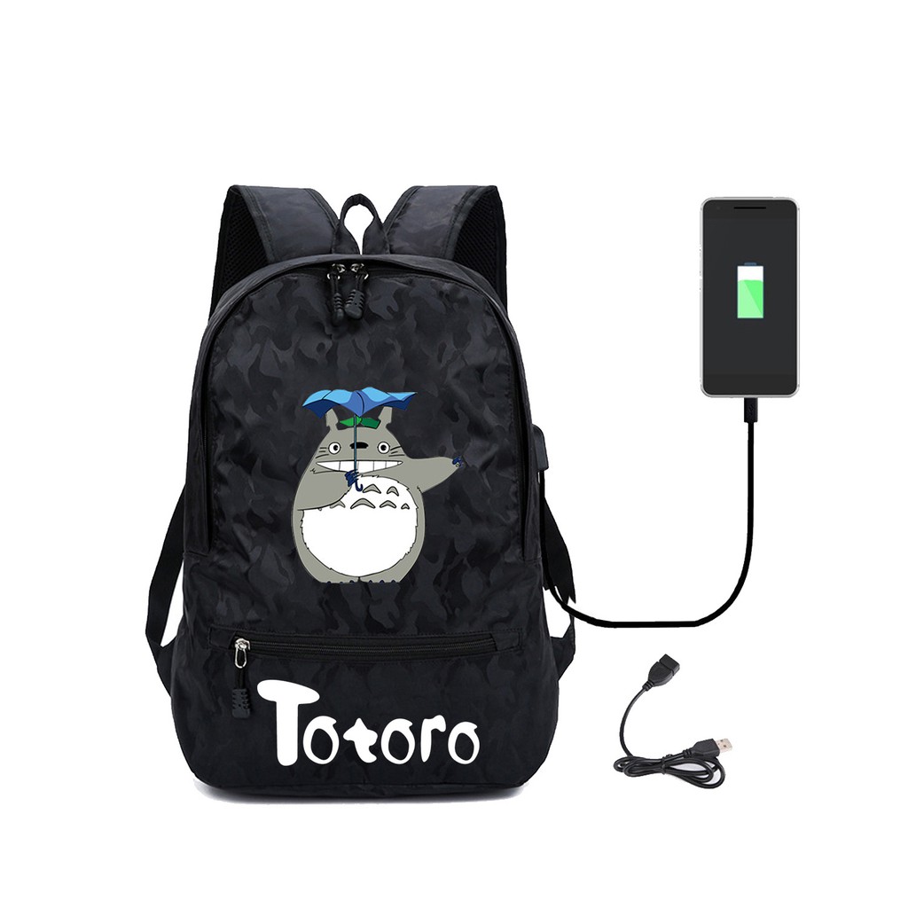 Ba Lô Du Lịch Vải Canvas Hình Totoro Xinh Xắn Có Cổng Sạc Usb Tiện Lợi