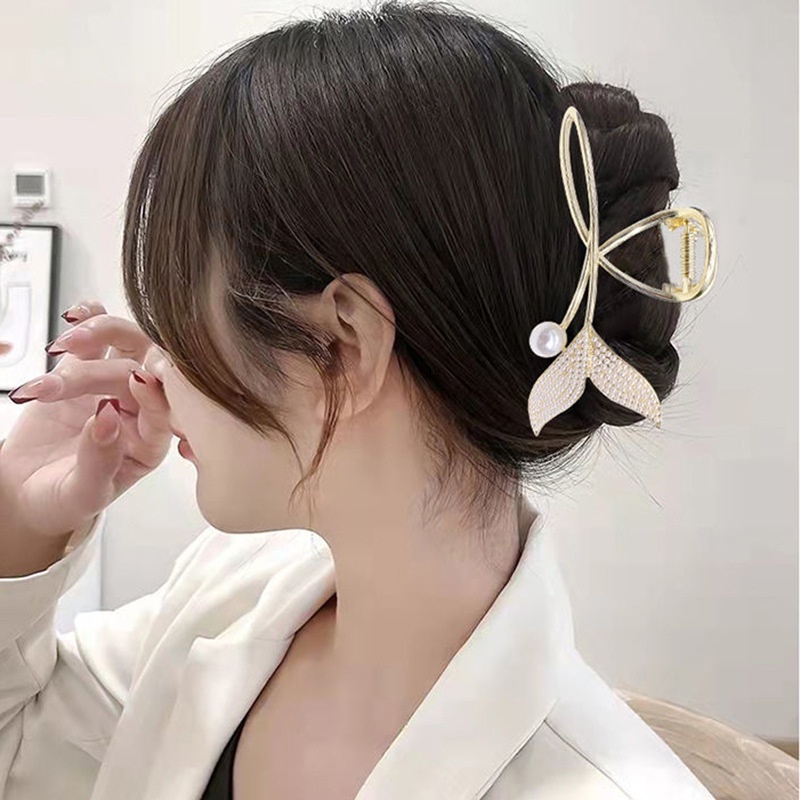 Kẹp tóc Haimeikang kim loại đính đá và ngọc trai nhân tạo thời trang