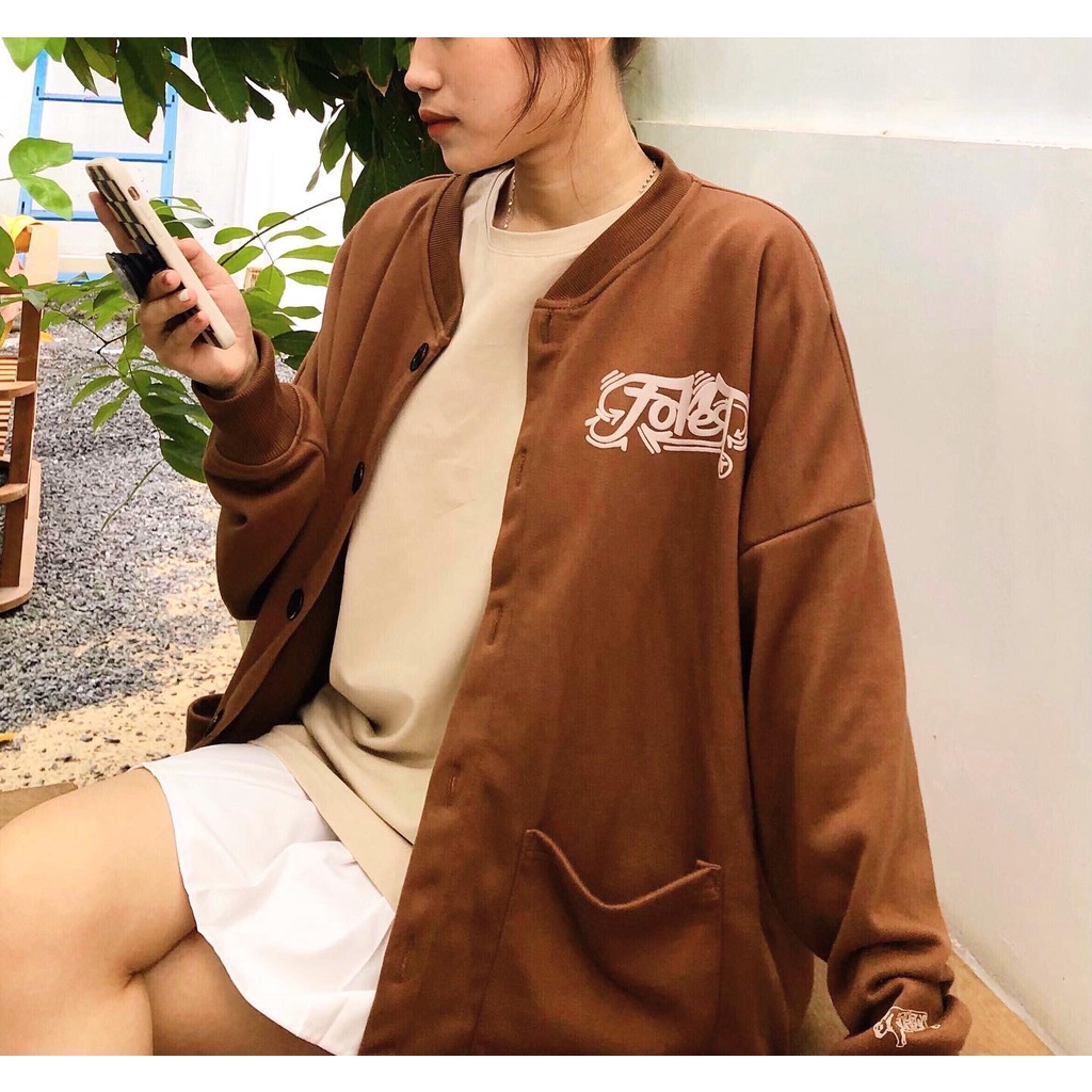 Áo khoác nữ cardigan tay dài dáng rộng màu nâu chất nỉ đẹp - Forest