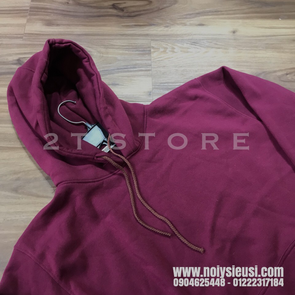 Áo hoodie unisex 2T Store H10 màu đỏ rượu nho - Áo khoác nỉ chui đầu nón 2 lớp dày dặn đẹp chất lượng