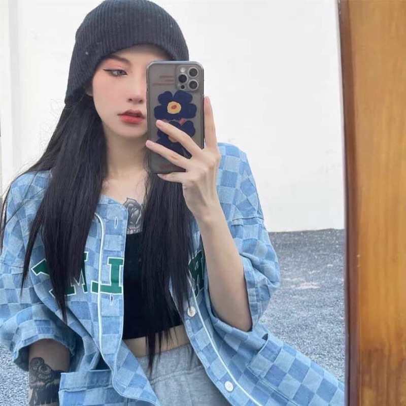 Áo sơ mi sọc xanh kaki