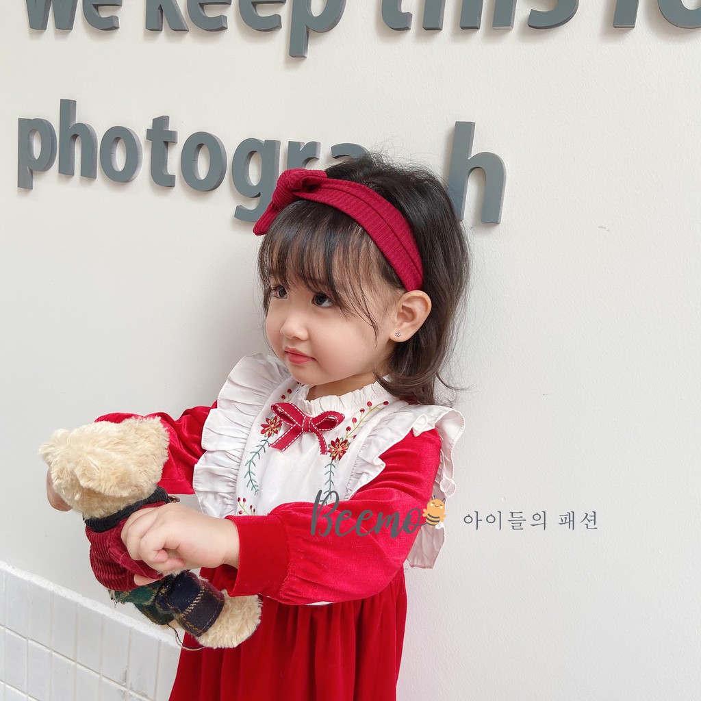 [NOEN TẾT] Váy nhung đỏ cổ thêu hoa cực sang chảnh cho bé gái mặc Noel Tết hàng thiết kế siêu xinh