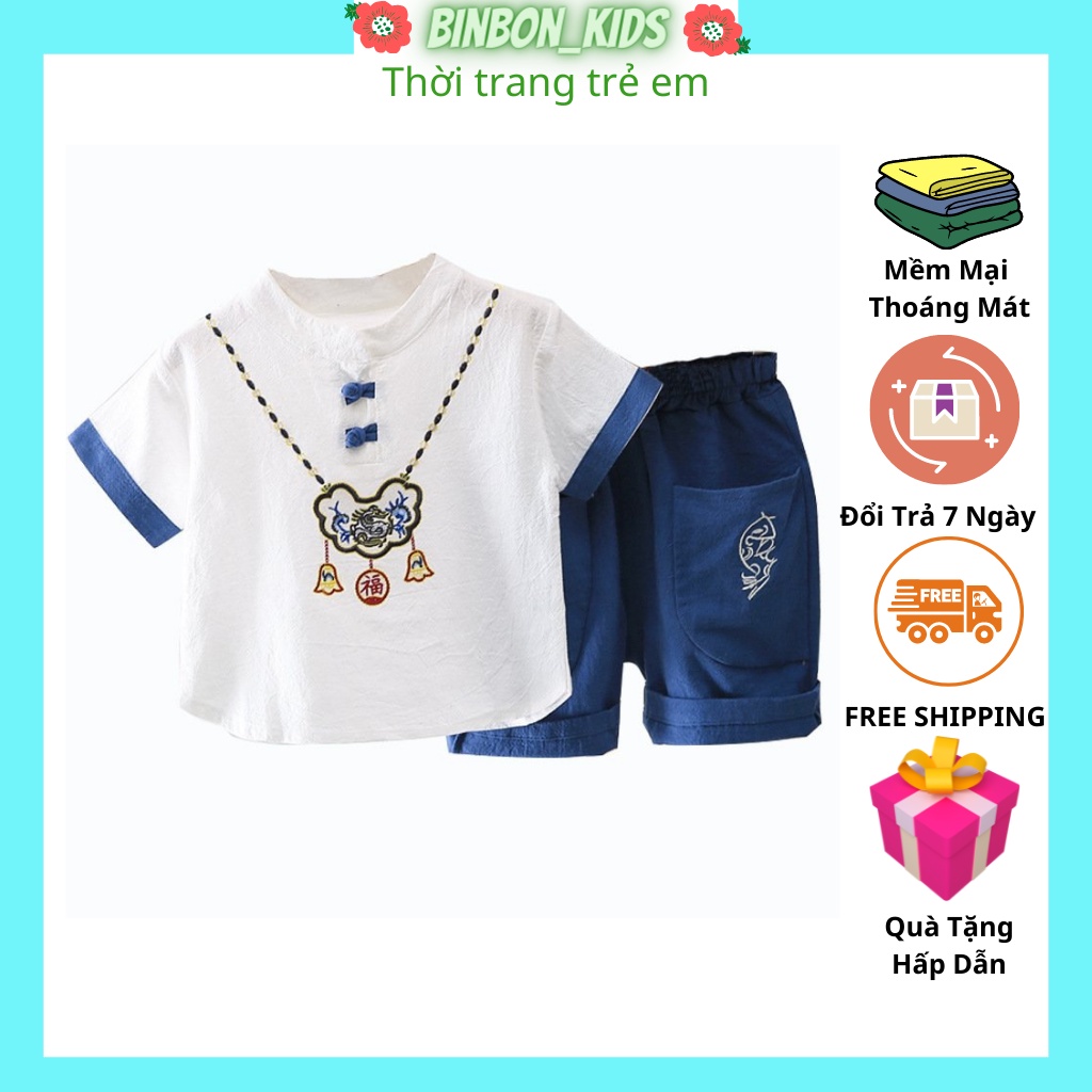 Bộ Cộc Tay trẻ em trai in họa tiết vòng Cổ Cực Hot, Quần Áo hè cho bé Từ 7-28kg -Binbon kids