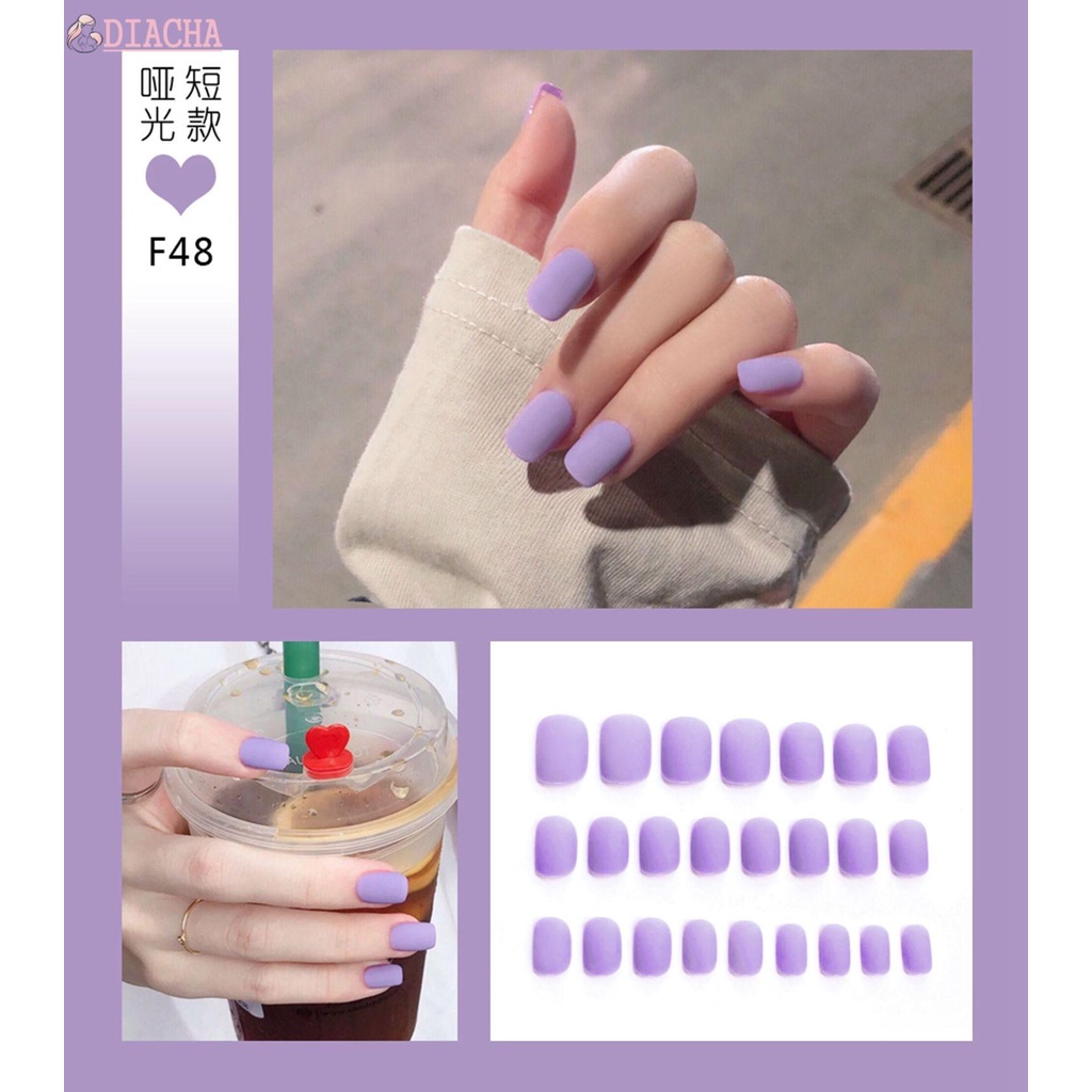 [Hàng mới về] Set 24 móng tay giả ngắn đầu vuông màu nhám thời trang cho nữ