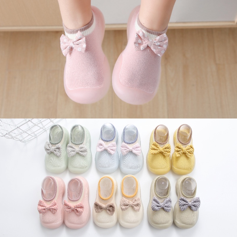 Giày bún len cổ  nơ đáng yêu xin xắn cho bé gái từ 0-3 tuổi