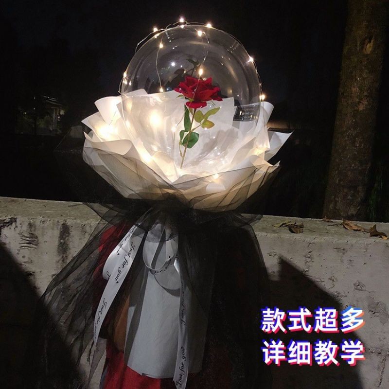 Sét bóng lồng sẵn hoa, que, đèn led, giấy gói, ruban, bơm, voan lưới