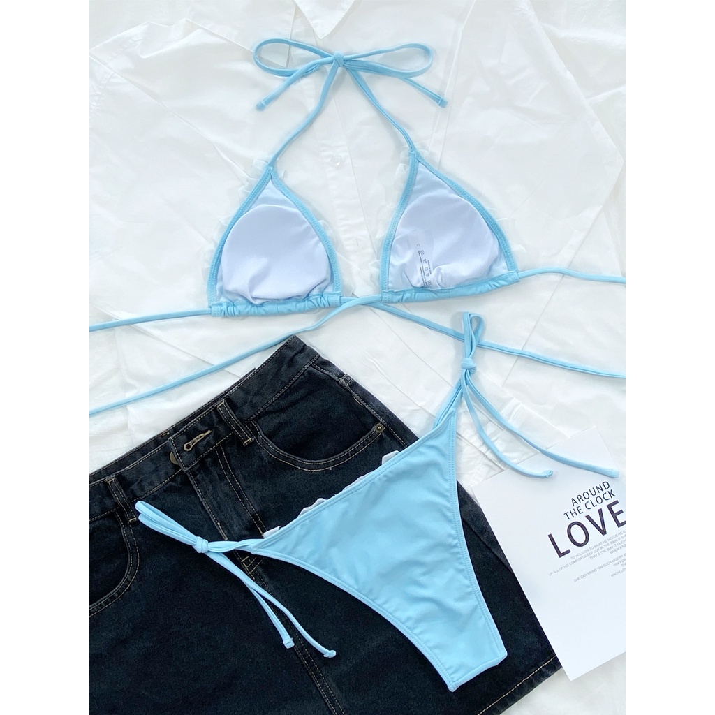 [BKN1623] &lt;ÂU&gt; SET BIKINI XANH BLUE MIX BÈO TRẮNG