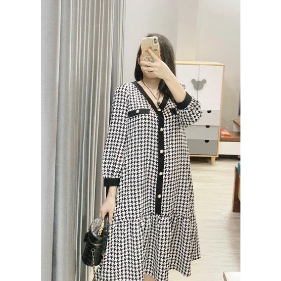 Đầm Lụa Ziczac Dáng Đuôi Cá Tay Dài Mặc Thu Đông cho Bầu