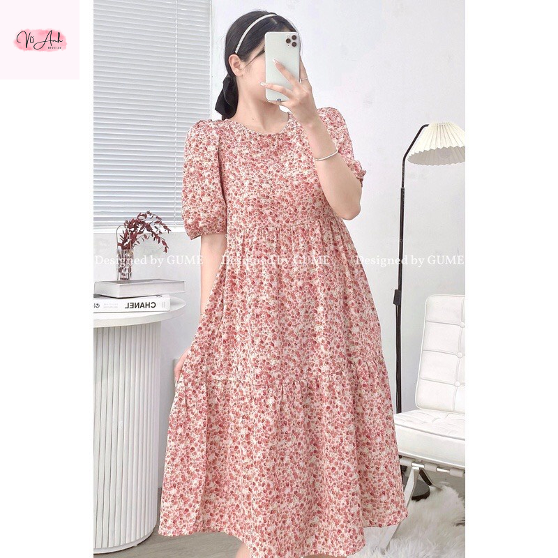 Váy bầu , đầm bầu , váy thiết kế hoa nhí chất vải lụa tằm mềm mát thoải mái cho mẹ bầu mặc đi làm