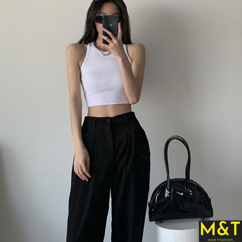 Áo croptop len tăm sát nách thời trang nữ , thun tăm cổ tròn 3 lỗ nữ ulzzang