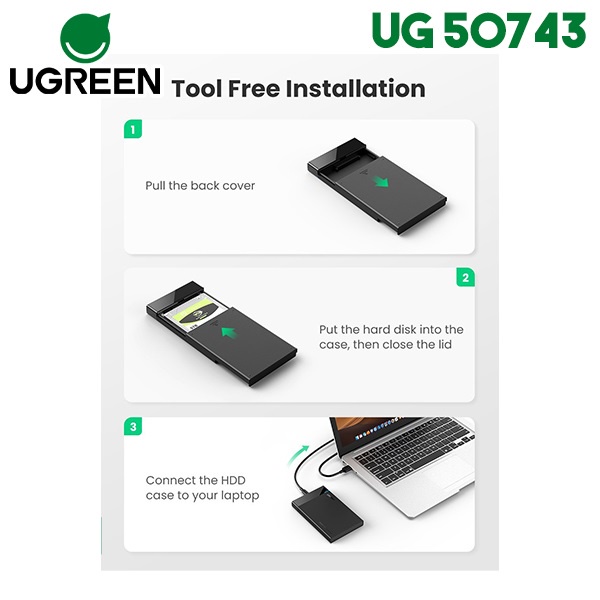 Box đựng ổ cứng HDD, SSD 2,5inch SATA chuẩn USB Type C ,Hdd Box Ugreen 50743 - Hàng chính hãng