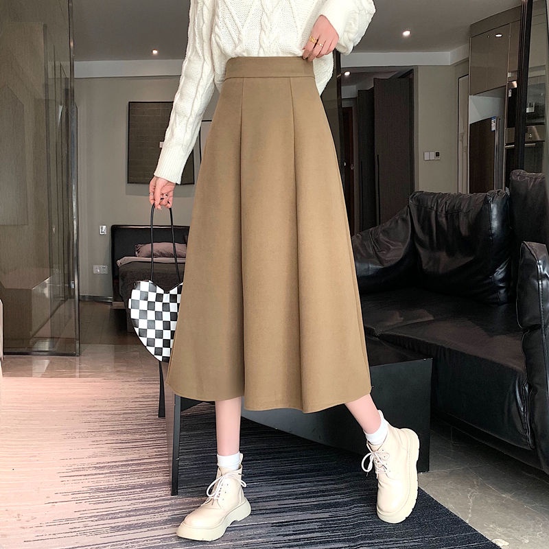 Chân Váy Len Chữ A Lưng Cao Phong Cách Hàn Quốc Dành Cho Nữ