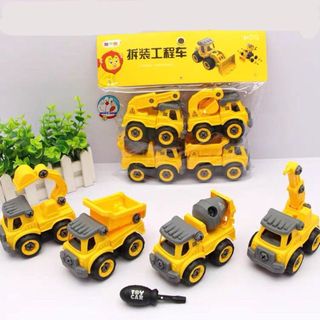 Set 4 xe công trình lắp ráp bằng nhựa, siêu bền , siêu đẹp