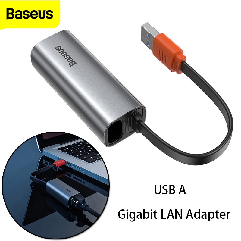 Hub chuyển đổi 2in1 Baseus Steel Cannon Series USB A Gigabit LAN Adapter từ USB / Type-C sang RJ45 cho MacBook Pro hãng