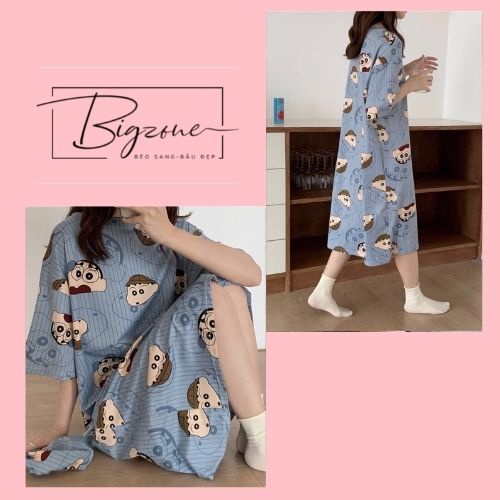 Váy Ngủ Nữ Cộc Tay Đầm Ngủ Dễ Thương Dáng Suông Bigsize Chất Cotton Mềm Mại Họa Tiết Hoạt Hình VN203