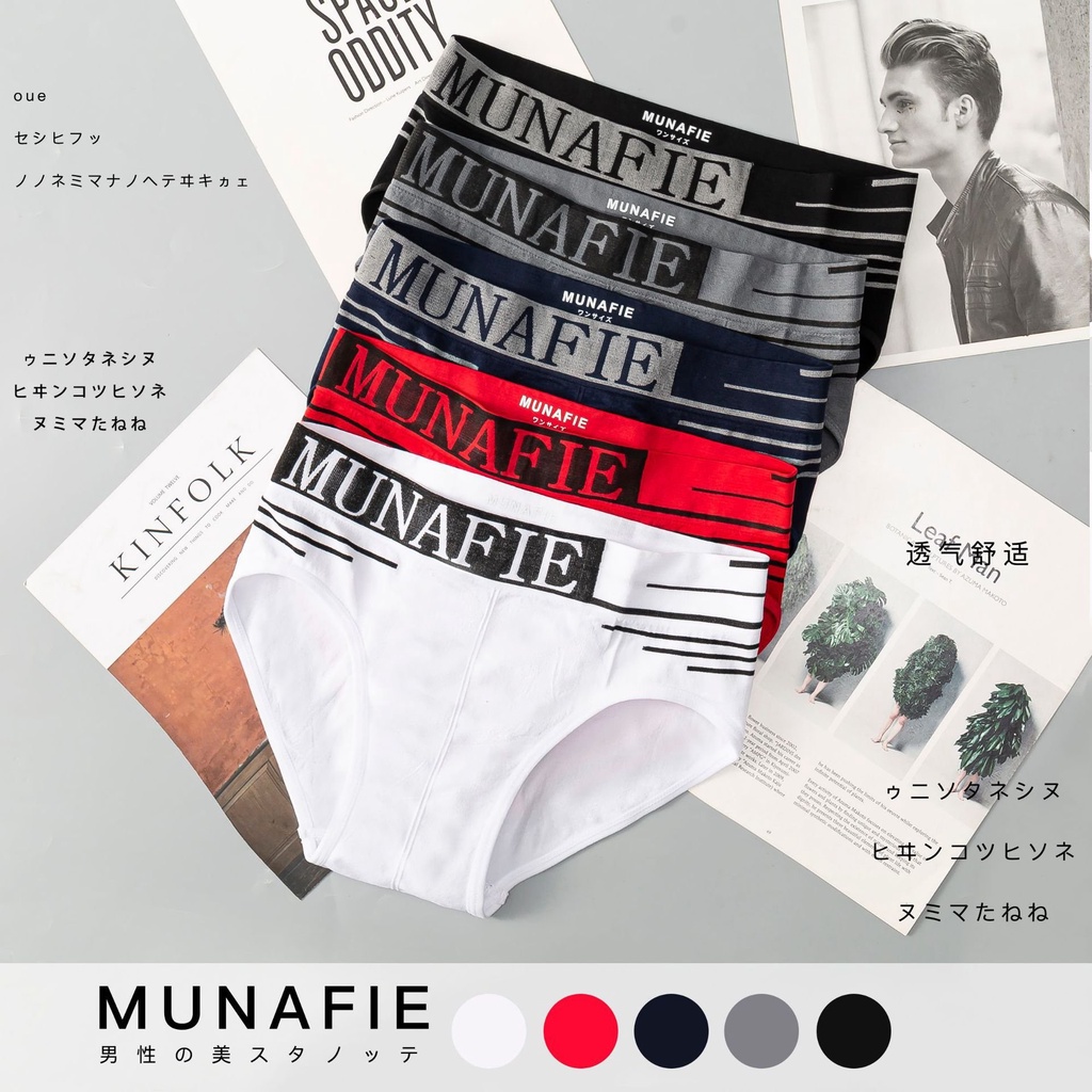 Quần lót nam boxer munafie viền nền 3 vạch, quần sịp nam tam giác chất liệu cotton mặc thoáng mát,