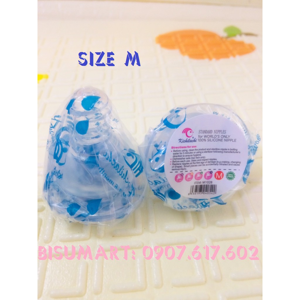 Núm vú silicon siêu mềm cổ hẹp Kichilachi Size S, M, L, Y