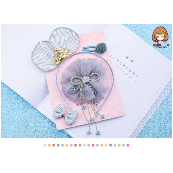 [Hàng Sẵn] Set Phụ kiện Cài Tóc Vương Miện, Kẹp nơ Đầy Đủ Xinh Xắn cho Bé
