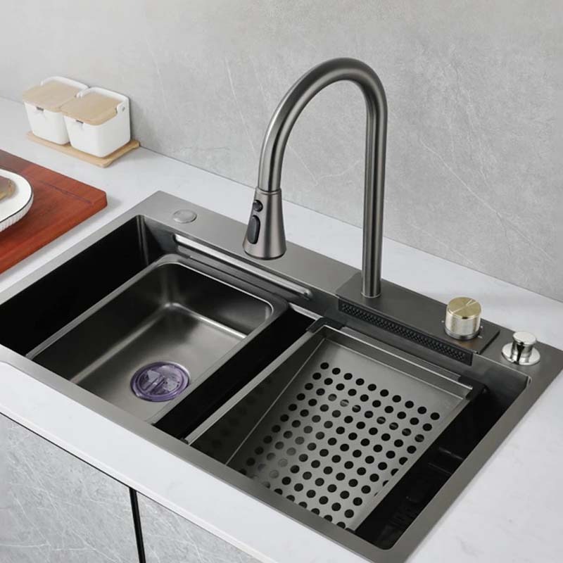 Chậu Rửa Bát Một Hố Lớn Schmidt 75x46 Inox 304 Mạ Nano Đen Kết Hợp Vòi Rút + Thác Nước - Bảo Hành 2 Năm