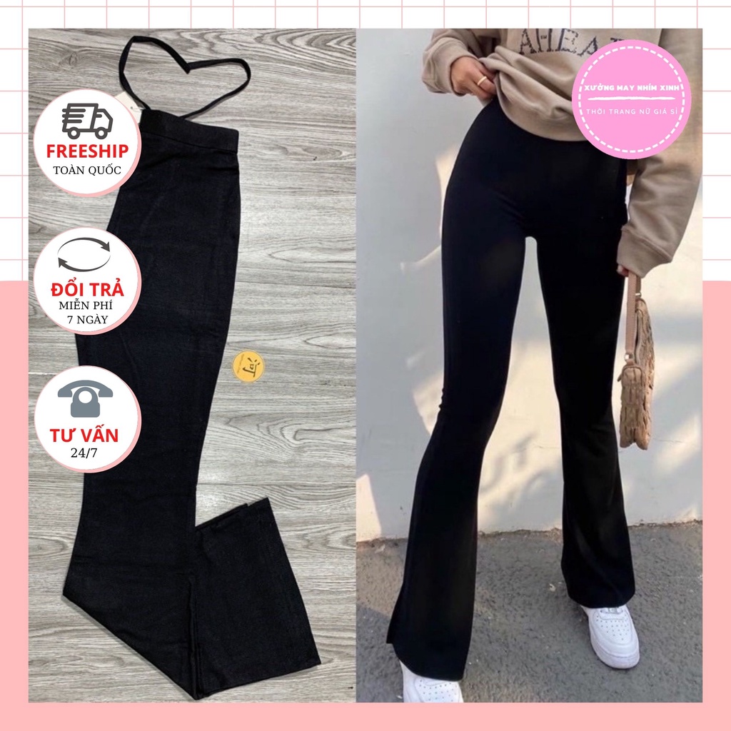 (Ảnh Thật) Quần ống loe - Quần legging cạp cao bigsize chất cottong co dãn 4 chiều nâng mông che khuyết điểm tôn dáng