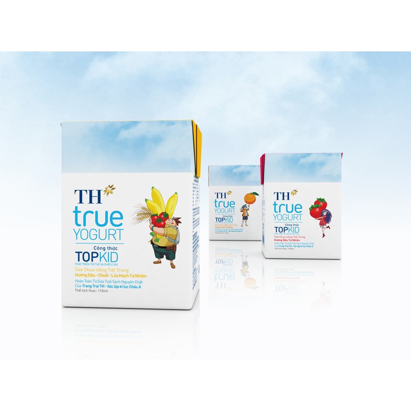 Thùng 48 hộp sữa chua uống TH True Yogurt Top Kid vị dâu chuối và lúa mạch 110ml