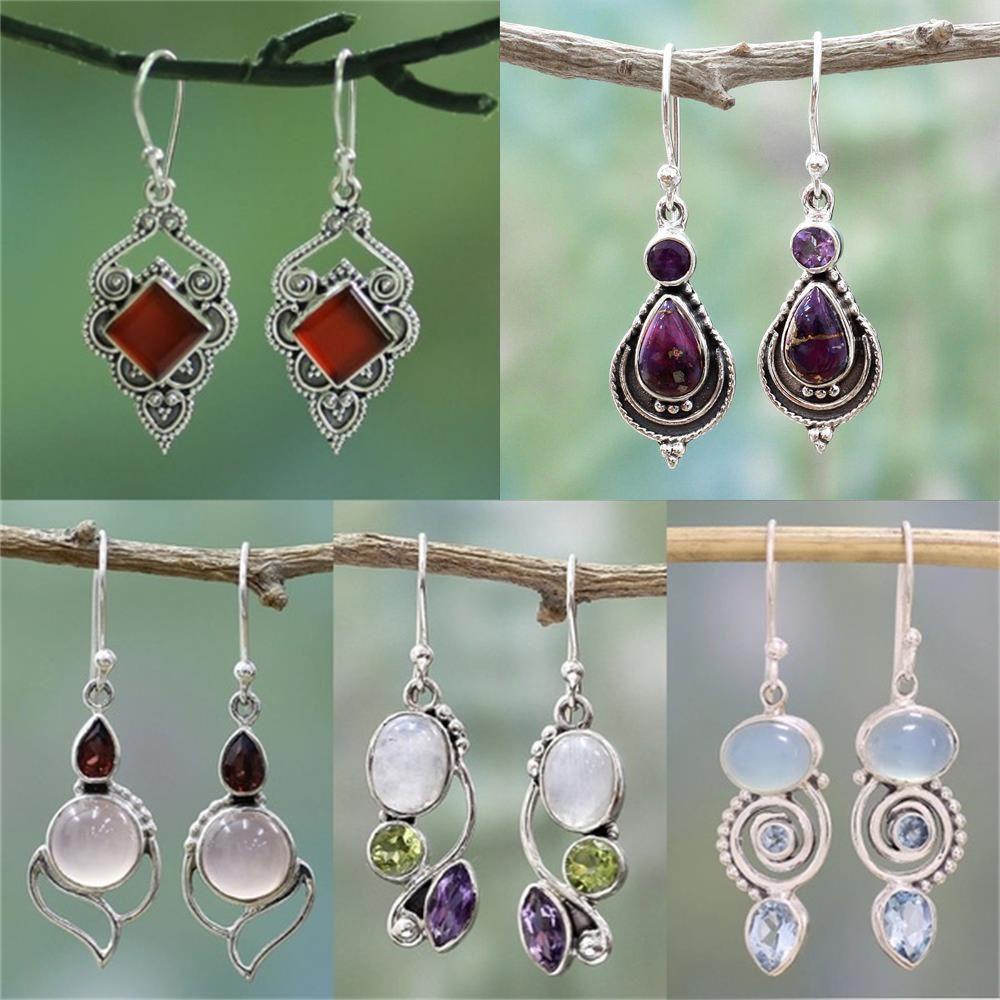 WONDER 1 Đôi Bông Tai Đính Đá Mặt Trăng Phong Cách Vintage