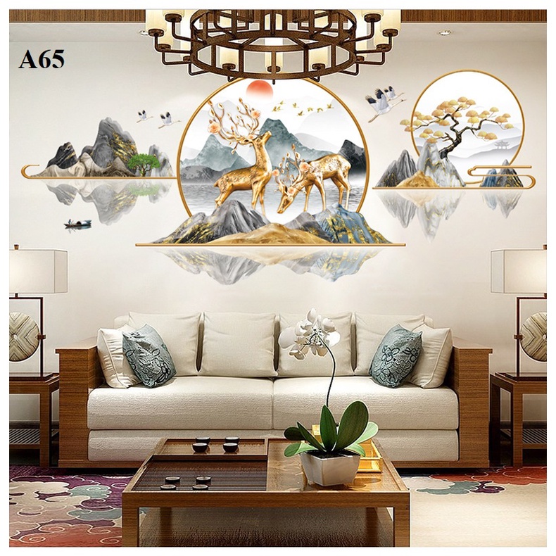 Decal dán tường Đôi hươu vàng A65 - Decal dán tường Hàn Quốc