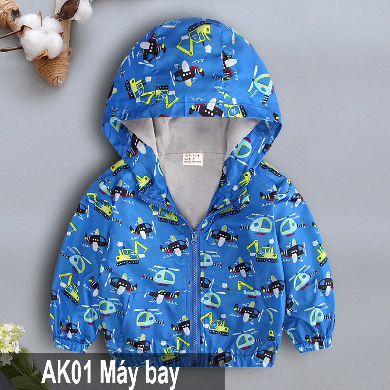 Áo khoác gió 2 lớp hoạ tiết đáng yêu lót vải cotton dành cho bé trai bé gái AK01