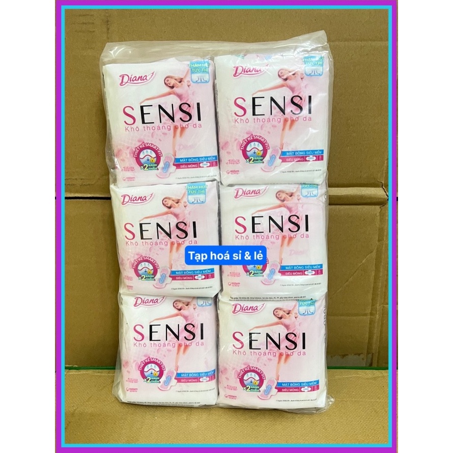 Lốc 6 gói Diana SENSI Siêu Mỏng Cánh (8 Miếng/gói)