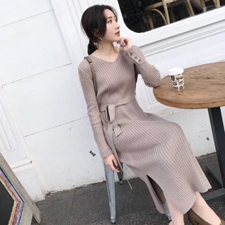Váy len gân dáng dài